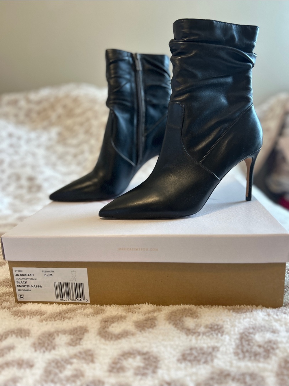 Jessica Simpson Women's Black Pointed-Toe Slouch Leather Ankle Boots